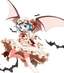  Tags: animal,bat,blue hair,blush,bonnet,dress,frills,girl,highres,looking at viewer,ootomoyuuki,open mouth,red eyes,remilia scarlet,short hair,simple background,single,tall image,touhou,white,wings