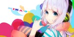  Score: 9 Tags: girl,grey eyes,grey hair,headphones,heart,inscription,itamidome (artist),looking back,mika-03,short hair,smile,striped,utau,wide image