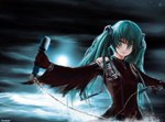  Score: 36 Tags: aqua eyes,aqua hair,fringe,girl,gloves,hatsune miku,k.n.f.,long hair,microphone,mountain,solo,twintails,vocaloid,(wire) wires