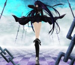  Score: 17 Tags:  back black hair black rock shooter black rock shooter (character) boots checkered floor from behind girl knee boots long hair looking back purple eyes solo twintails 