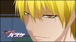 Tags: blonde hair,earrings,highres,inscription,kise ryouta,kuroko no basket,looking at viewer,male,naruble,short hair,single,smile,wide image,yellow eyes