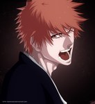  Score: 9 Tags: angry,bleach,brown hair,kimono,kurosaki ichigo,looking back,male,open mouth,portrait,red eyes,senshi3020,short hair,simple background,single,tall image