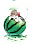  Score: 80 Tags: arm support,ball,beachball,blonde hair,frills,girl,green eyes,hands clasped,leaf (leaves),original,sawasawa,short hair,simple background,single,swimsuit,tall image,water,watermelon,white