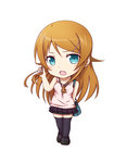  Score: 15 Tags: aqua eyes,black thighhighs,blush,chibi,girl,kousaka kirino,kuena (artist),long hair,looking at viewer,open mouth,orange hair,ore no imouto ga konnani kawaii wake ga nai,simple background,single,skirt,tall image,white