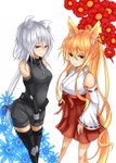  Score: 17 Tags: 2girls,animal ears,azure luna,blonde hair,detached sleeves,elbow gloves,flower (flowers),long hair,original,red eyes,shorts,skirt,tall image,white hair