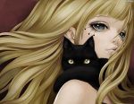  Score: 61 Tags: animal,blonde hair,cat,close,dong xiao,fringe,from below,girl,grey eyes,highres,lips,long hair,looking at viewer,original,single,yellow eyes