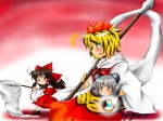  Tags:  animal_ears blonde_hair bow brown_hair detached_sleeves grey_hair hair_ornament hakurei_reimu megumi_yukari mouse_ears mouse_tail multicolored_hair nazrin net pendant polearm red_eyes shawl short_hair spear tail toramaru_shou touhou yellow_eyes 