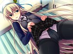  Score: 18 Tags: beret,blonde hair,blue eyes,ecchi,game cg,girl,light erotic,long hair,panties,pantyhose,school uniform,skirt lift,tenioha!,underwear