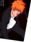  Tags: black,bleach,frame,heart,hieroglyph,inscription,kurosaki ichigo,male,molyneux93,orange hair,pants,pink eyes,solo,tall image