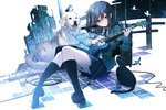  Score: 206 Tags: bass guitar,bird (birds),black hair,black socks,blue eyes,butterfly,cat,dog,girl,maro (nikeneko523),microphone stand,original,short hair,skirt