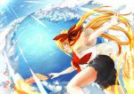  Score: 7 Tags: akita neru,blonde hair,cloud (clouds),fire,girl,hair bow,long hair,magu (mugsfc),open mouth,orange eyes,project diva,shorts,sky,solo,vocaloid,yellow eyes