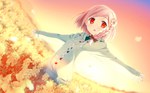  Score: 18 Tags: 21emmz12 (artist),blush,dawn,embarrassed,flower (flowers),girl,hair flower,petals,pink hair,red eyes,short hair,single braid,sky,solo,spread arms,your diary,yua