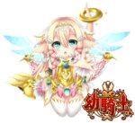  Score: 18 Tags: blonde hair,blue eyes,blush,dress,girl,hair ornament,highres,long hair,looking at viewer,open mouth,ring,single,tarutaru22,white thighhighs,wings