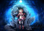  Score: 63 Tags: apple,basket,big bad wolf,blonde hair,claws,detached sleeves,fang (fangs),girl,grass,hood,little red riding hood,little red riding hood (character),lulu season (artist),moon,night,red eyes,skirt,star (stars),tree (trees),wolf