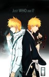  Score: 45 Tags: back to back,belt,bleach,blue eyes,dual persona,ifragmentix,inscription,kimono,kurosaki ichigo,magic,male,orange eyes,orange hair,profile,short hair,single,tall image