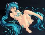  Score: 8 Tags: aqua hair,barefoot,bikini,breasts,crying,ecchi,eyes closed,girl,hatsune miku,light erotic,long hair,nail polish,open mouth,shimapan,tears,twintails,vocaloid