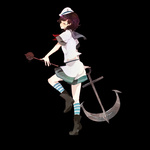  Tags: anchor,black hair,boots,girl,murasa minamitsu,sailor suit,service cap,short hair,simple background,solo,striped socks,touhou,transparent background,wink