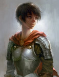  Score: 18 Tags: armor,berserk,black hair,cape,casca,girl,grey,grey eyes,horim,lips,looking away,realistic,short hair,simple background,single,tall image