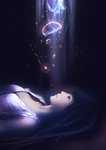  Tags: black hair,brown eyes,bubble (bubbles),dark,girl,long hair,lying,oki (koi0koi),original,profile,single,tall image