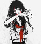  Score: 54 Tags: black hair,blood,girl,long hair,monochrome,original,oto ko neco,school uniform,seifuku,white