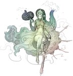  Score: 16 Tags: absurdres,bodysuit,girl,highres,horn (horns),light smile,monster girl,original,single,sitting,tall image,youtsuu