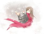  Score: 9 Tags: ayano (kagerou project),brown eyes,brown hair,girl,kagerou project,long hair,looking away,nequioze (artist),scarf,signed,simple background,single,snow