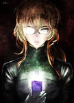  Score: 180 Tags: brown eyes,brown hair,girl,glasses,kemawo,kiryuu moeka,long hair,looking at viewer,phone,portrait,single,steins;gate,tall image