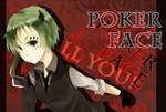  Score: 16 Tags:  blue_eyes card_(cards) face_paint facial_mark girl gloves green_hair gumi horn_(horns) necktie poker_face_(vocaloid) short_hair solo twisty_sleeves umi_suki_(nengajou) vest vocaloid 