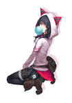  Tags: bag,black hair,boots,bubble (bubbles),bumbag,girl,hood,long hair,looking at viewer,original,red eyes,simple background,single,skirt,tall image,white,yucca-612