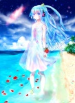  Score: 17 Tags:  beach blue eyes blue hair cloud (clouds) girl hatsune miku headphones long hair ocean petals sky star (stars) sundress vocaloid water 