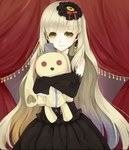  Score: 18 Tags: black dress,blonde hair,dress,elbow gloves,girl,hat,hug,long hair,looking at viewer,mayu (vocaloid),single,stuffed animal,tall image,very long hair,vocaloid,yellow eyes