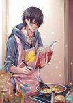  Score: 45 Tags: apron,black hair,blue eyes,book (books),bottle,cape,chicken,daomu (grave robbery note),fireflies,flower (flowers),food,grey hair,jacket,kitchen,kylin zhang,looking down,male,pan,reading,room,see (pixiv 5198000),short hair,single,standing,tall image,tattoo,tiles,twisty sleeves