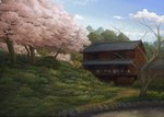  Score: 86 Tags: cherry blossoms,cloud (clouds),grass,highres,house,juuyonkou,original,petals,scenic,sky,tree (trees)