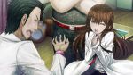  Score: 9 Tags:  black hair blue eyes brown hair game cg girl huke long hair makise kurisu male okabe rintarou open mouth short hair steins;gate wink 