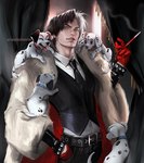 Score: 9 Tags: 101 dolmatinets,animal,belt,black hair,blue eyes,bracelet,cigarette,cruella,dog,fur,gloves,hand in pocket,long hair,looking at viewer,male,multicolored hair,munshtuk,necktie,open mouth,red gloves,sakimichan,shirt,silver hair,smoke,tall image