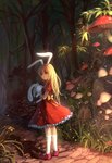  Tags: animal ears,blonde hair,bow,bunny ears,flower (flowers),fly agaric,forest,frills,girl,grass,long hair,looking at viewer,mascot,mushroom (mushrooms),original,pixiv fantasia,pixiv fantasia fallen kings,plant (plants),red eyes,shoes,single,sishenfan,socks,stuffed animal,tall image,toy,tree (trees),turning,white socks