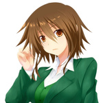  Score: 9 Tags: brown eyes,brown hair,clothes,girl,looking at viewer,open mouth,original,shirt,short hair,simple background,single,watarui (artist),white