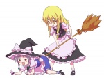  Score: 42 Tags:  2girls blonde_hair blush broom hat izayoi_sakuya kirisame_marisa knife long_hair maid ribbon sawayaka_samehada short_hair silver_hair touhou witch yellow_eyes 
