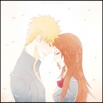  Score: 45 Tags: bleach,brown hair,couple,eyes closed,face to face,frame,girl,inoue orihime,kurosaki ichigo,long hair,male,orange hair,persona92,petals,profile,school uniform,short hair,signed,simple background,smile,white