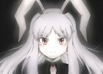  Score: 27 Tags: animal ears,bunny ears,collar,girl,glow,grey hair,imakujira,long hair,looking at viewer,red eyes,reisen udongein inaba,simple background,single,sketch,smile,touhou