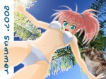  Tags: bikini,green eyes,light erotic,ponytail,red hair,sky,swimsuit,takekura,tree (trees)