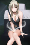 Rating: q Score: 4 Tags: 1girl bare_shoulders bracelet breasts brown_eyes character_request cleavage closed_mouth collarbone crimson_comics cross_necklace female game_cg jewelry long_hair necklace one_eye_closed silver_hair sitting solo taimashi_mikoto wince wink