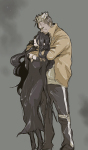 Rating: s Score: 8 Tags: 1boy 1girl black_dress black_gloves black_hair breasts brown_hair cleavage couple dark_skin dress fullmetal_alchemist gloves holding homunculus jacket long_hair lust multicolored_hair scar scar_(fma) short_hair strapless_dress two-tone_hair white_hair yarakuru