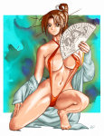 Rating: q Score: 12 Tags: 1girl barefoot bikini breasts brown_eyes brown_hair fan fatal_fury fedogrim feet large_breasts long_hair ponytail shiranui_mai sling_bikini smile solo swimsuit toes