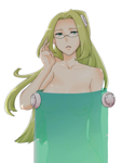 Rating: q Score: 5 Tags: 1girl ar_tonelico ar_tonelico_iii bare_shoulders censored female glasses green_eyes green_hair gust hair_ornament ind-kary long_hair nipples nude see-through silhouette simple_background solo yurishica