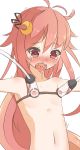 Rating: q Score: 11 Tags: 1girl armpits bare_shoulders blush crescent female flat_chest hair_ornament kantai_collection lactation long_hair looking_down milking_machine navel nipples nude open_mouth outstretched_arms red_eyes red_hair sabuid0721 saliva simple_background solo tears tongue tongue_out upper_body uzuki_(kantai_collection) white_background