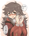 Rating: e Score: 21 Tags: 1girl black_hair blush breasts brown_eyes coat cum cum_on_body cum_on_upper_body female flying_sweatdrops freckles glasses heart heart_hands large_breasts long_hair matsuda_yuusuke messy_hair open_mouth original overcoat red-framed_glasses semi-rimless_glasses solo speech_bubble suggestive_fluid sweat sweatdrop text track_jacket track_suit translated under-rim_glasses very_long_hair wide_sleeves yonezawa_natsumi yuusha_to_maou zipper