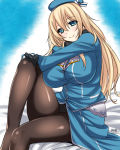 Rating: s Score: 21 Tags: 1girl abe_inori atago_(kantai_collection) bed blonde_hair blue_eyes breasts female huge_breasts kantai_collection leg_lift legs long_hair looking_at_viewer military military_uniform pantyhose sitting skirt smile solo uniform