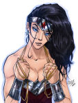 Rating: s Score: 17 Tags: 1girl amazon armor bare_shoulders black_hair blue_eyes cleavage dc_comics earrings jewelry lasso rope simple_background sleeveless solo star strapless tiara vambraces vashperado white_background wonder_woman wonder_woman_(series)