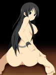 Rating: e Score: 2 Tags: 1girl akiyama_mio anus areolae ass back barefoot black_eyes black_hair breasts censored chains feet highres k-on! large_breasts long_hair looking_back minarui nipples nude pussy sideboob simple_background sitting solo toes wooden_floor